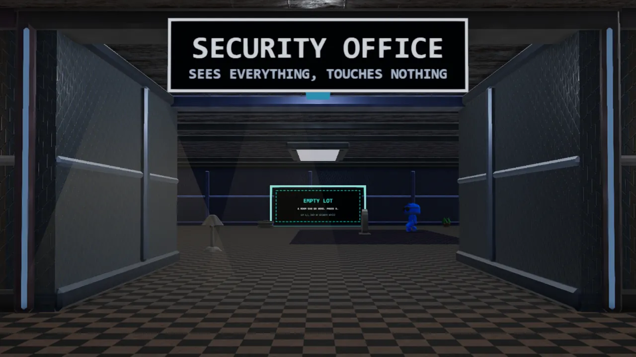 A real screenshot from SandboxVille: the Security Office seen from its doorway, with its door sign.